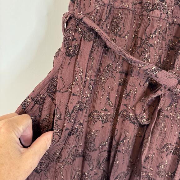 Fat Face Odette Tonal Leopard Dress Womens US Sz 8 Maxi Flutter Sleeve Tie Belt - Picture 4 of 16